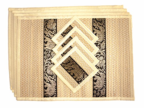 Hand-Woven Wicker Reed Placemats Coaster Set Alternative to Plastic Heat Resistant + Eco-Friendly Thai Style Durable Placemats, Available in 3 Different Sizes for Dining Table Set of 4 - color: White, size: Medium