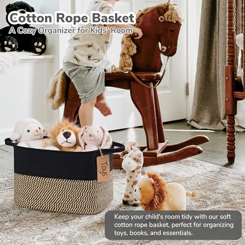 Goodpick Woven Storage Basket for Shelves, Rectangle, Black & Jute - color: Black Jute, size: 13"L x 10"W x 9"H