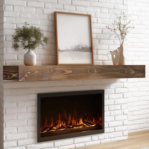60x8x5in Pine Wood Fireplace Mantel Shelf, Weathered Brown - color: Weathered Brown, size: 60x5x8-hollow