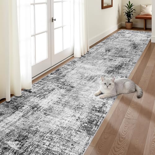 3x15 Long Hallway Runner Rug: Modern Non-Slip Washable Carpet Runner Black - color: Black, size: 3' x 15' (Runner)