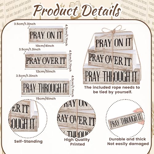 Yuntau 4 Pcs Christian Wooden Block Sign Pray Verse Tiered Tray Decor - style: Pray