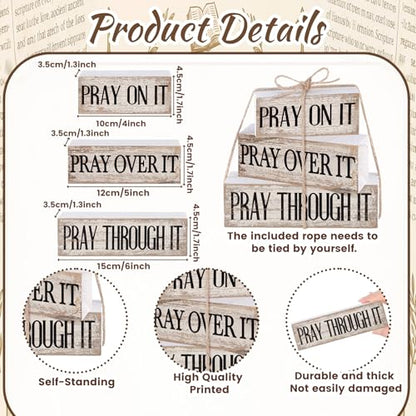 Yuntau 4 Pcs Christian Wooden Block Sign Pray Verse Tiered Tray Decor - style: Pray