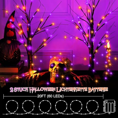 CCILAND 2 Pack 20FT Halloween Fairy Lights Battery Operated with Timer - color: Purple & Orange