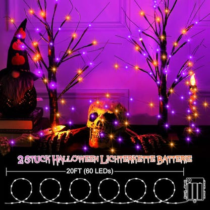 CCILAND 2 Pack 20FT Halloween Fairy Lights Battery Operated with Timer - color: Purple & Orange