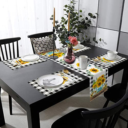ArtSocket Table Runner and Placemats Set of 6, Sunflower Buffalo - color: Sunflower