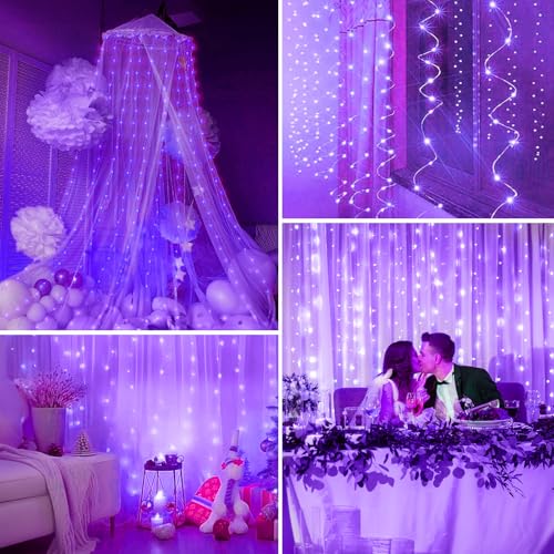 Minetom Halloween Curtain Lights, 300 LEDs Twinkle Fairy Lights, 8 Modes - color: Purple, size: 1 Pack