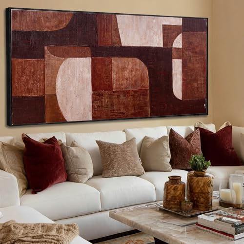 Large Neutral Abstract Canvas Wall Art Brown And White Wall Decor Stretched Canvas Wooden Framed for Living Room Bedroom And Office Home Decor Artwork 29"x58" - color: SOUGUAN-FKH73147, size: 58"L x 29"W