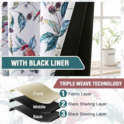 H.VERSAILTEX 100% Blackout Curtains 84 inch Length 2 Panels Set Printed Drapes Thermal Insulated Curtains for Bedroom with Black Liner Sound Proof Curtains, Wild Berry and Bird - color: Wild Berry and Bird, size: 52"W x 84"L (Pack of 2)