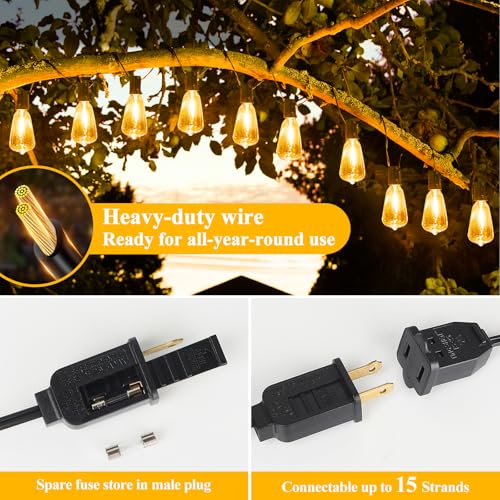 Brightever 100FT Outdoor String Lights 52 Bulbs, 2200K Amber Lights - color: Black Wire Amber White, size: 100FT