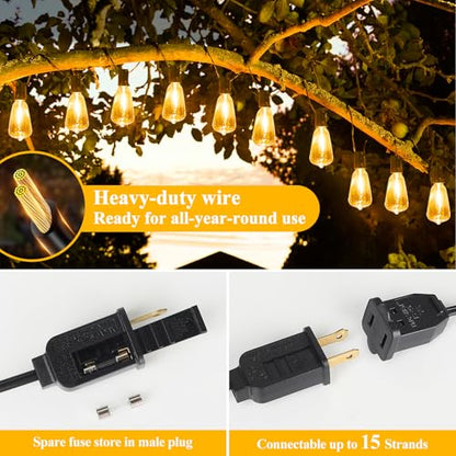 Brightever 100FT Outdoor String Lights 52 Bulbs, 2200K Amber Lights - color: Black Wire Amber White, size: 100FT