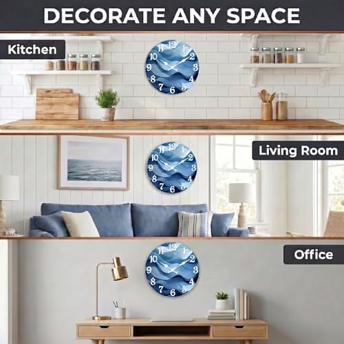 ArtSocket Round Wall Clock Silent Non-Ticking 8", Abstract Ocean Blue - color: Abstract Ocean Blue, size: 8in