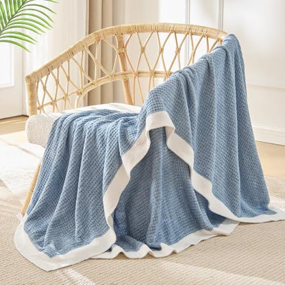 BEDELITE Soft Cozy Chenille Waffle Knit Throw Blanket,Farmhouse Boho - color: Blue, size: Twin(60"x80")