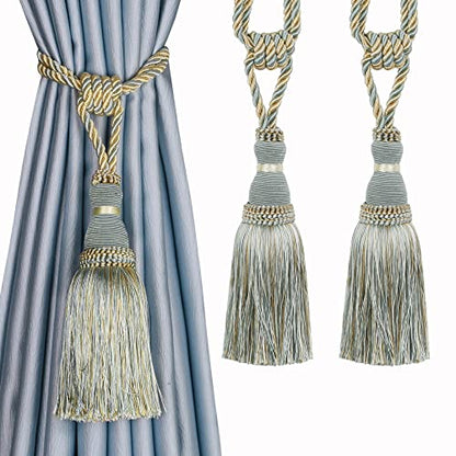 BEL AVENIR 2 Pack Curtain Tiebacks Tassel Drapery Tie-Backs Rope Holdbacks - color: Blue, size: 2 Pack