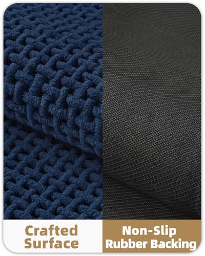 Color&Geometry Dark Blue 60x24 Waffle Bath Mat, Non Slip Bathroom Rug - color: Dark Blue, size: 24"x60"