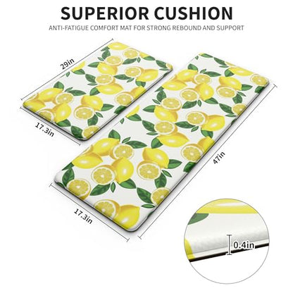 MAYHMYO Lemon Kitchen Decor Mat Set, 2PC Kitchen Mats, Anti Fatigue - color: White Lemon