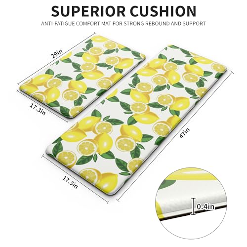 MAYHMYO Lemon Kitchen Decor Mat Set, 2PC Kitchen Mats, Anti Fatigue - color: White Lemon