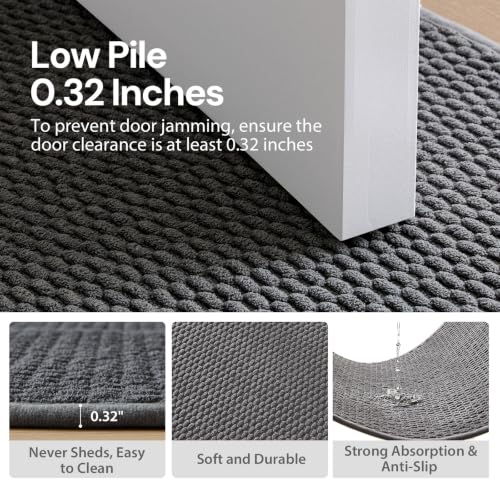 Sunfly 2x3 Entryway Rug with Non Slip Rubber Backing Dark Grey - color: Dark Grey, size: 2' x 3' (Rectangular)
