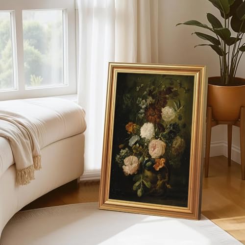 EJPFOGV Baroque Dark Background Floral Framed Canvas Wall Art 16x24 inches - color: Flowers, size: 24"L x 16"W