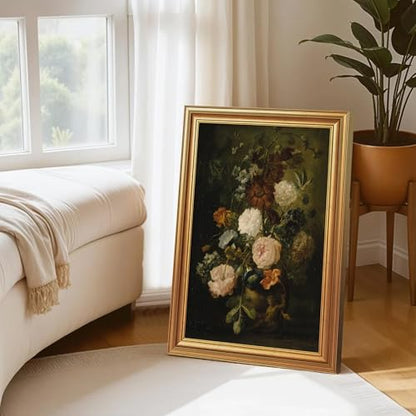 EJPFOGV Baroque Dark Background Floral Framed Canvas Wall Art 16x24 inches - color: Flowers, size: 24"L x 16"W