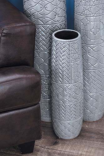 Deco 79 Ceramic Decorative Vase Slim Engraved Patterned Centerpiece Vase, Flower Vase for Home Decoration 7" x 7" x 22", Gray - size: 7" x 7" x 22"