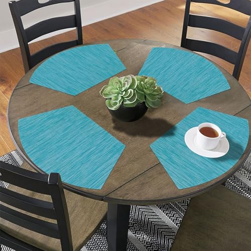 SHACOS Wedge Shape Placemats Set of 4 Round Table Placemats Heat Resistant Woven Vinyl PVC Table Mats Indoor Outdoor Wipe Clean (4, Teal Blue) - color: Teal Blue