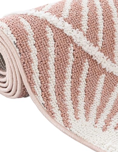 Rugs.com - Boho Rug – 12 Ft Runner Pink Easy-Clean Textured Runner Rug – Modern Bohemian Style for Hallways, Entryways, and Bedside - color: Pink, size: 2'7" x 12' (Runner)