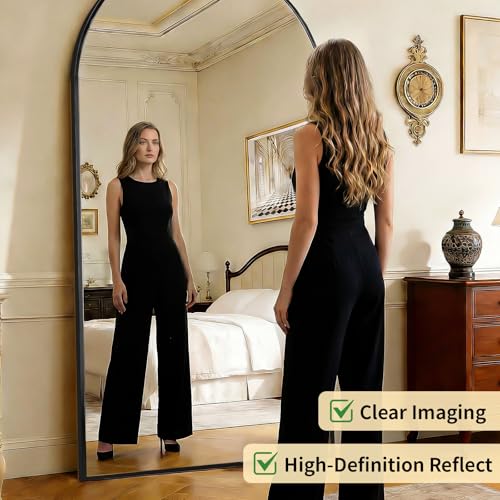 BEAUTYPEAK 86" x 40" Arch Floor Length Mirror with Stand, Black - color: Black, size: 86"L x 40"W