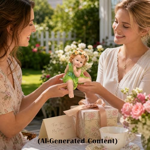 XJar Resin Garden Fairy Figurine, Sitting Hand Painted Yard Decor Statue - color: Fairy - Sitting Posture