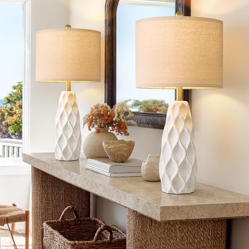27.5" Ceramic Table Lamps for Living Room Bedroom Lamps Set of 2 Modern - color: White, size: Large - 27.5’‘