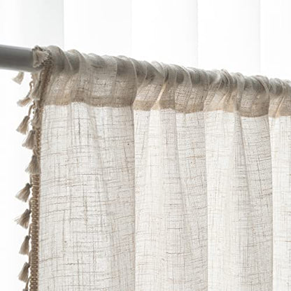 Natural Linen Blended Farmhouse Curtains Boho Country Style, W40 x L96, 2 Panels - color: Natural, size: 40"W x 96"L (Pack of 2)
