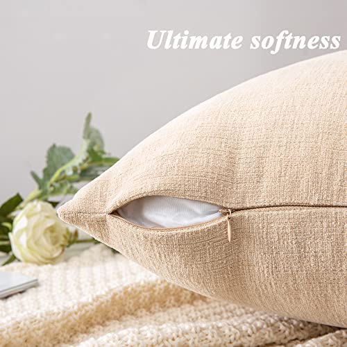 GAWAMAY Beige Chenille Throw Pillow Covers 18x18 Set of 4 for Couch - color: Beige, size: 18" x 18" (Pack of 4)