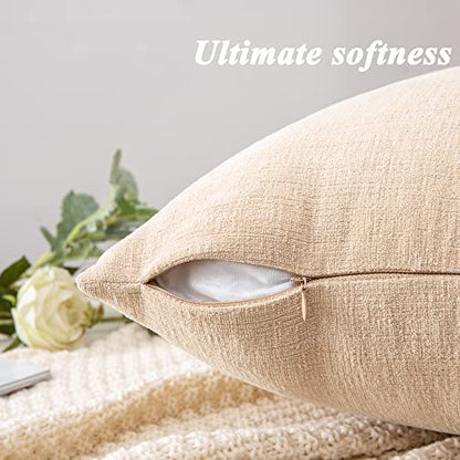GAWAMAY Beige Chenille Throw Pillow Covers 18x18 Set of 4 for Couch - color: Beige, size: 18" x 18" (Pack of 4)