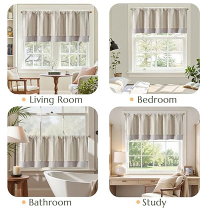 jinchan Stripe Linen Kitchen Valance Curtain, 50x18, 1 Panel, Multi Green - color: Boxter Striped | Multi Green on Linen, size: 50"W x 18"L (Pack of 1)