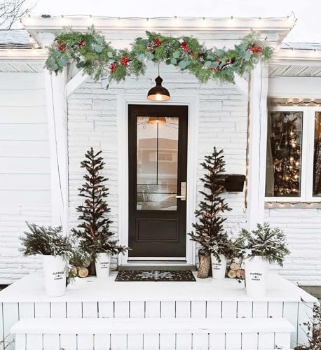 DearHouse 6Ft Pine Garland Christmas Decoration, Artificial Red Berry Christmas Garland with Eucalyptus Pine Cones Cypress Garland for Holiday Season Mantel Fireplace Table Centerpiece Decor