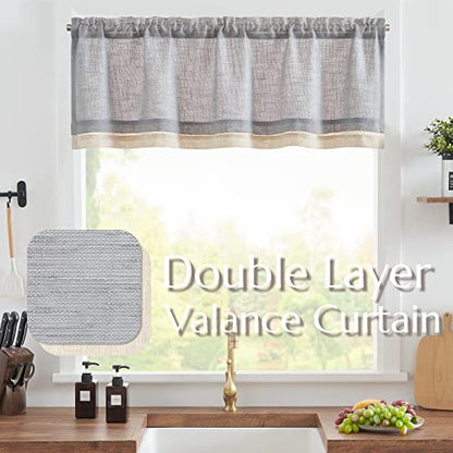 jinchan Kitchen Valance Curtain Double Layers, 50x16, 1 Panel, Grey - color: Double Layer | Grey, size: 50"W x 16"L (Pack of 1)