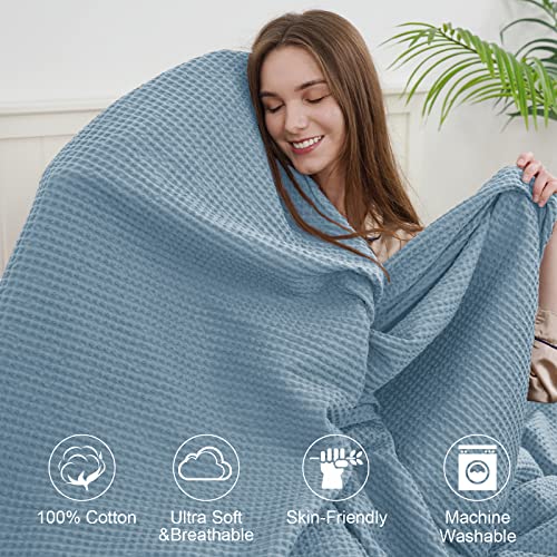 PHF 100% Cotton Waffle Blanket Lightweight Breathable, King Size Dusty Blue - color: Dusty Blue, size: King(104" x 90")