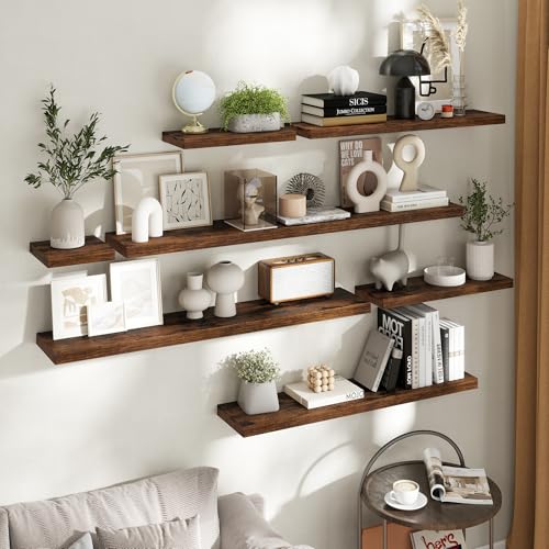 16 Inch Floating Shelves for Wall 2 Pack, 8"D Wood Grain Bathroom Shelves - color: Rustic Brown Finish, size: 16"W x 8"D x 1.2"H, 2 Pack