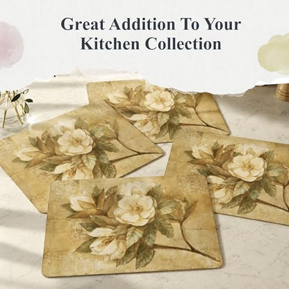 Pimpernel Sugar Magnolia Collection Placemat Set – (15.7" x 11.7") Cork-Backed Table Mats with Lacquer Finish, Heat & Stain Resistant, Decorative Dining Mats & Surface Protectors for Kitchen & Home - size: 15.7" x 11.7" Rectangular, style: Sugar Magnolia