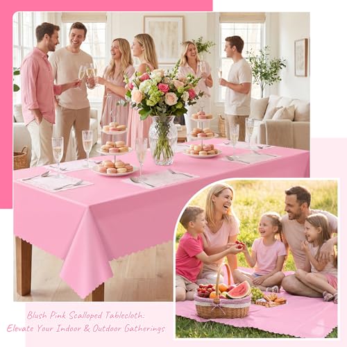 NatNarr 3 Pcs Plastic Pink Tablecloths, Scalloped Rectangle Table Cloths - color: Pink, size: 3 Pack