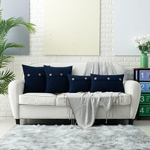 HWY 50 Navy Blue Chenille Throw Pillow Covers 12x20 Inch Buttons Pack of 2 - color: Navy Blue, size: 20" x 12" (Pack of 2)