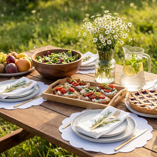 Qinyoung 6 Pieces White Cotton Placemats 13.8 Inch Scalloped placemats - size: 13.8 Inches, style: Solid Color