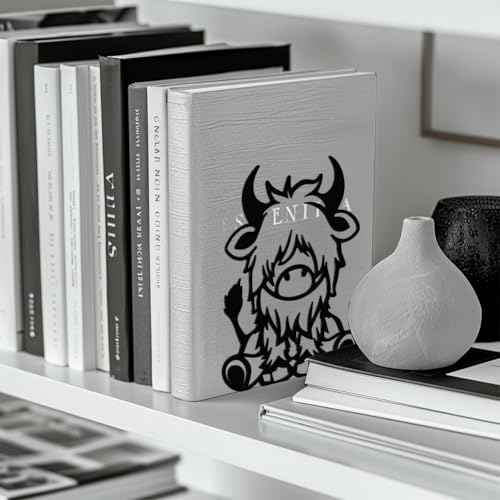 Peacoblue 5.3"x4.3"x6.5" Metal Bookends, Heavy Duty Book Ends for Shelves - style: Highland Cattle