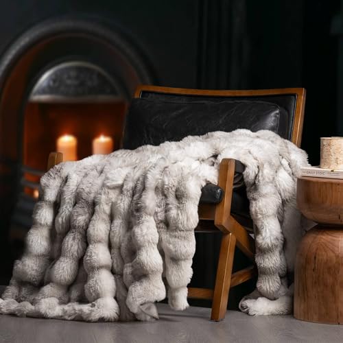 EverGrace Faux Rabbit Fur Bubble Throw Blanket, 50"x60", Light Grey - color: Marble Grey, size: 50"x60"
