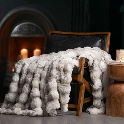 EverGrace Faux Rabbit Fur Bubble Throw Blanket, 50"x60", Light Grey - color: Marble Grey, size: 50"x60"