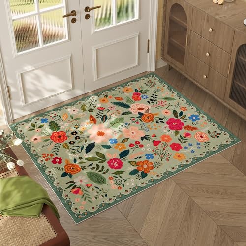 Rugcomf Door Mat 2x3 Area Rug Washable, Green - color: Green, size: 2' x 3' (Rectangular)