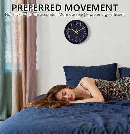 Modern Silent Wall Clock, 12 Inch Wall Clocks Battery Operated Large Number, Non-Ticking Analog Clock with Tempered Glass Quartz Clocks for Living Room Bedroom Office Kitchen, Navy Blue - color: Navy Blue, size: 12 Inch