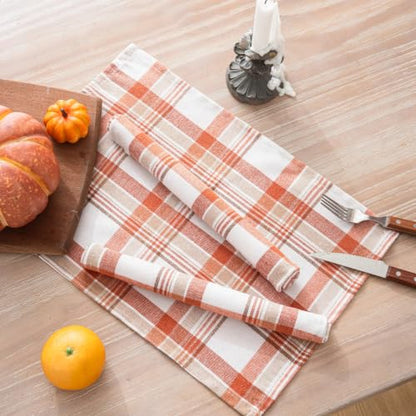AQOTHES Fall Plaid Placemats Set of 4 Orange White Checked Table Mats 12×18 - color: Orange White