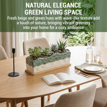 MyGift 13 Inch Rectangular Seafoam Green Glazed Ceramic Succulent Planter - size: 13 Inch