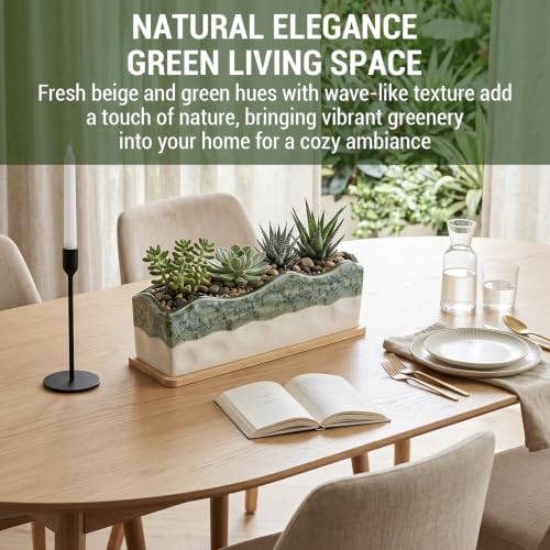 MyGift 13 Inch Rectangular Seafoam Green Glazed Ceramic Succulent Planter - size: 13 Inch