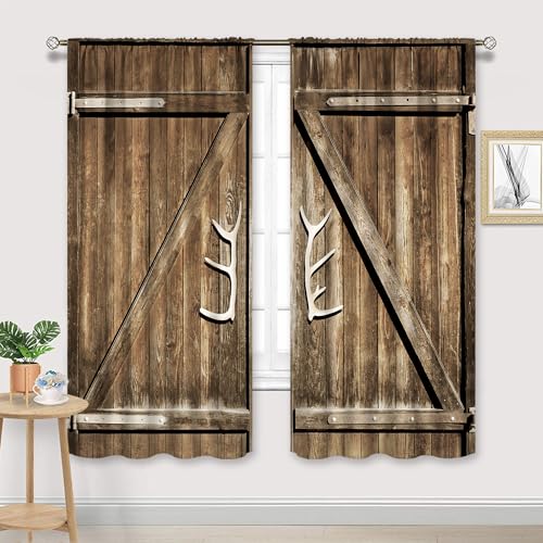 Rustic Western Farmhouse Wooden Country Living Room Bedroom Window Curtains - color: D-brown, size: 42"W x 63"L (Pack of 2)